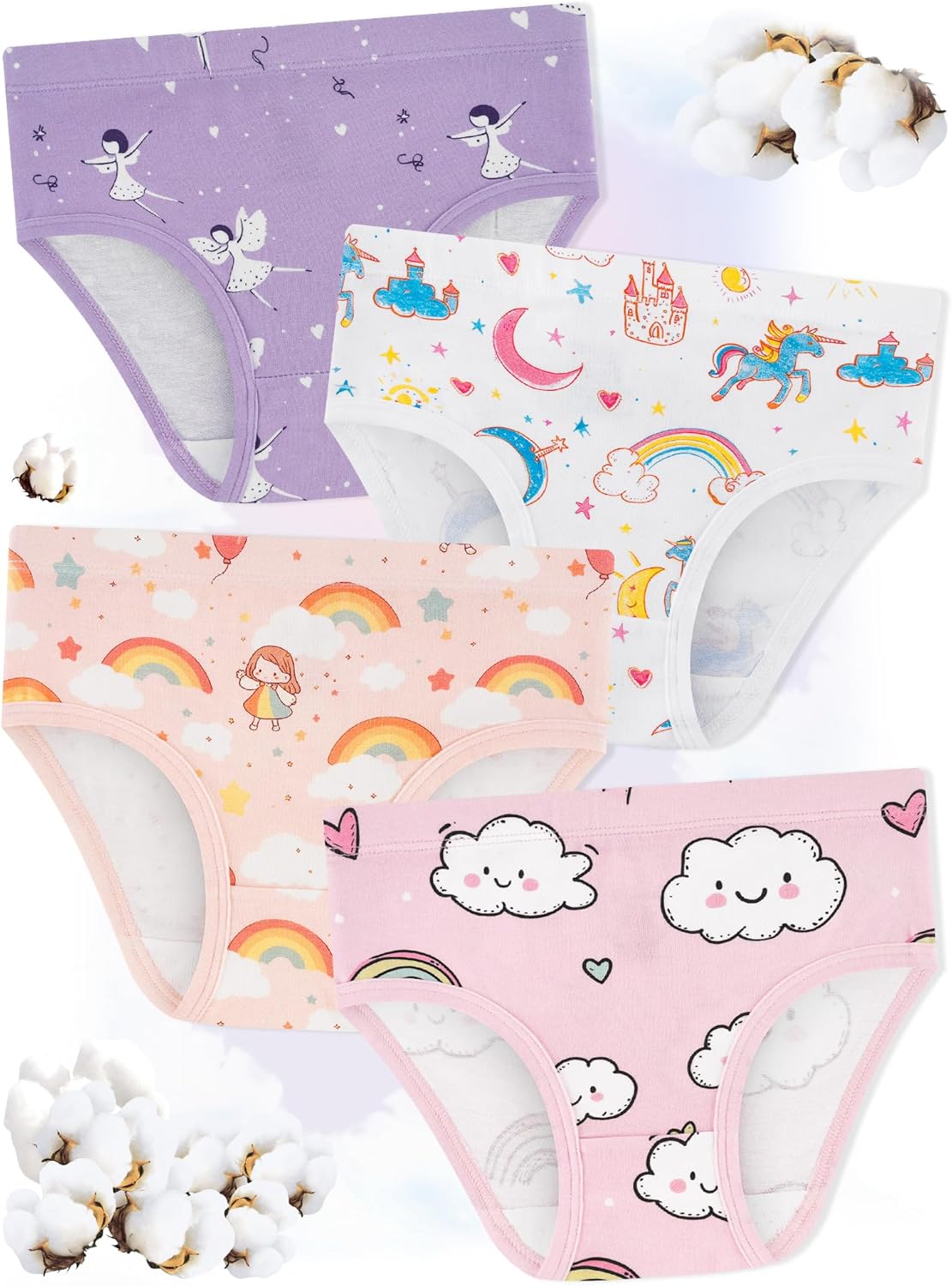 Girls' Underwear,Soft Cotton Tagless Panties for Toddlers' & Little Kids Comfort,Breathable