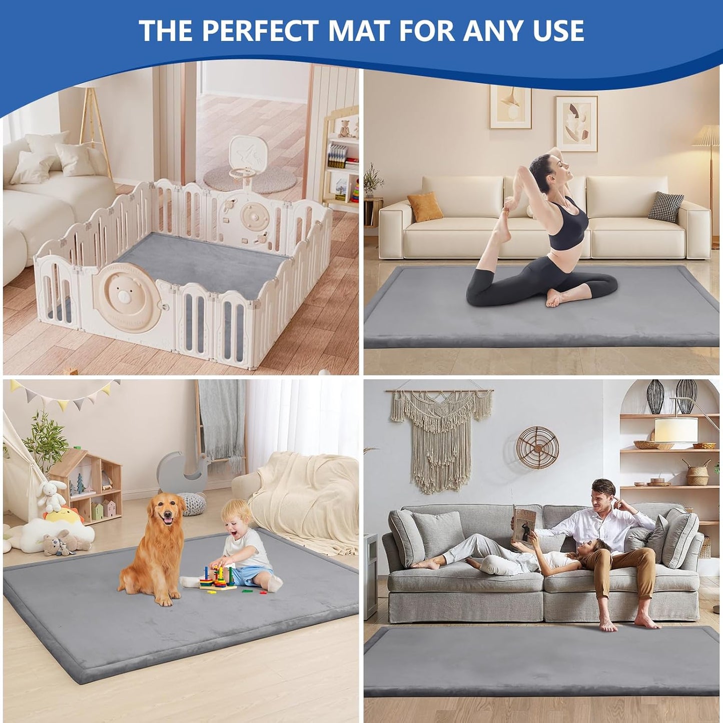 Baby Play Mat for Floor,1.3" Thick Memory foam Tummy Time Mat for