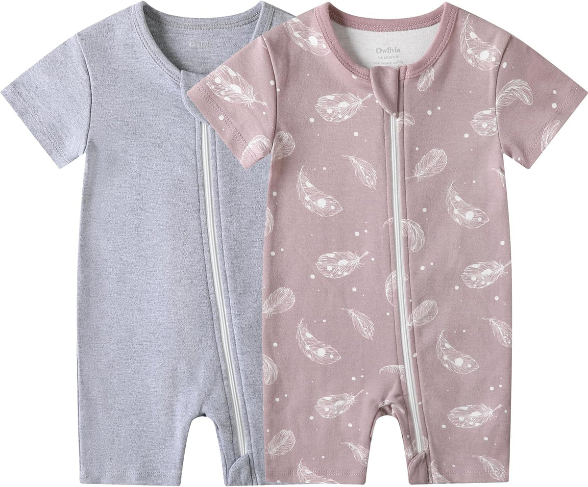 Owlivia Baby Short Sleeve Summer Romper Set, 2 Pack Tank Jumpsuit for Girls and Boys, Cartoon One