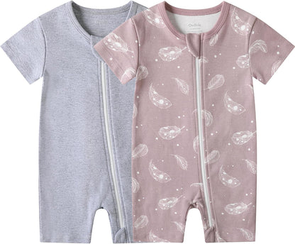 Owlivia Baby Short Sleeve Summer Romper Set, 2 Pack Tank Jumpsuit for Girls and Boys, Cartoon One