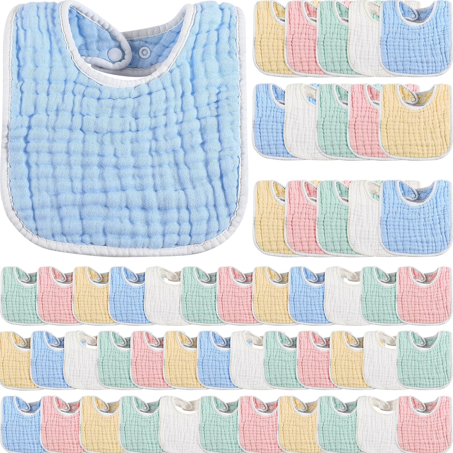 Tatuo 50 Pcs Muslin Baby Bibs Bulk Muslin Cotton Teething for Boy Girls Burp with Snap, Baby