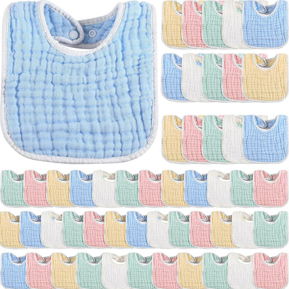 Tatuo 50 Pcs Muslin Baby Bibs Bulk Muslin Cotton Teething for Boy Girls Burp with Snap, Baby