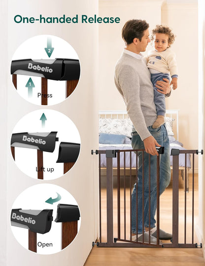 BABELIO Baby Gate with Black Wood Pattern, 29-48 Inch Auto Close Dog Gate for The House, Stairs and