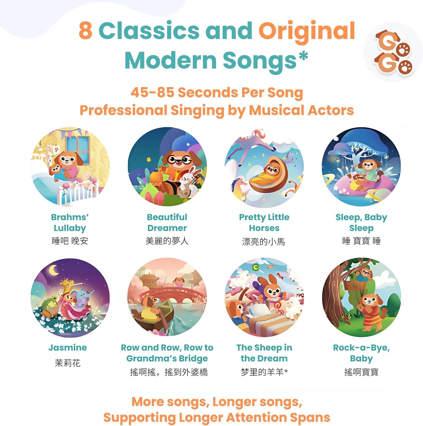 GO GO Learning Chinese is Fun Vol 3: 8 Bedtime Songs for Toddlers, Baby Sound Book, Chinese