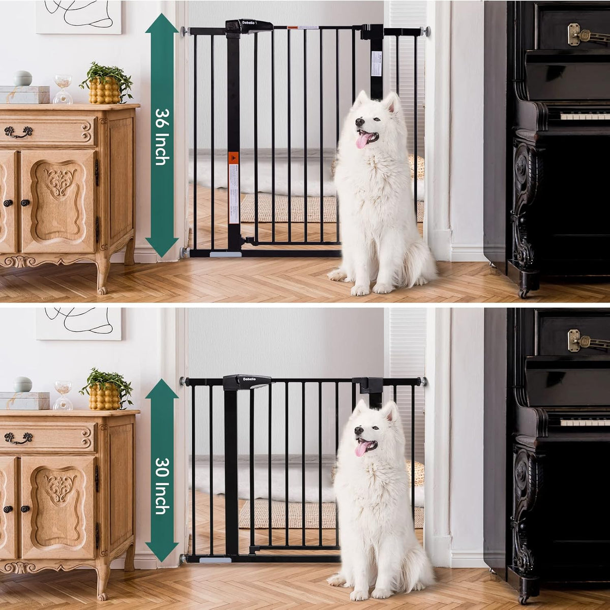 BABELIO 36" Tall Baby Gate, 26-40" Wide Auto Close Pet Gate, Pressure Mounted Metal Dog Gate