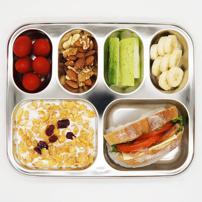 Korean Stainless Steel Divided Plates, Food Grade 304 Tray for Kids, Teens, Adults, Picky Eaters