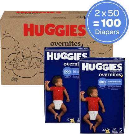 Huggies Size 5 Overnites Baby Diapers: Overnight Diapers, Size 5 (27+ lbs), 100 Ct (2 Packs of 50)
