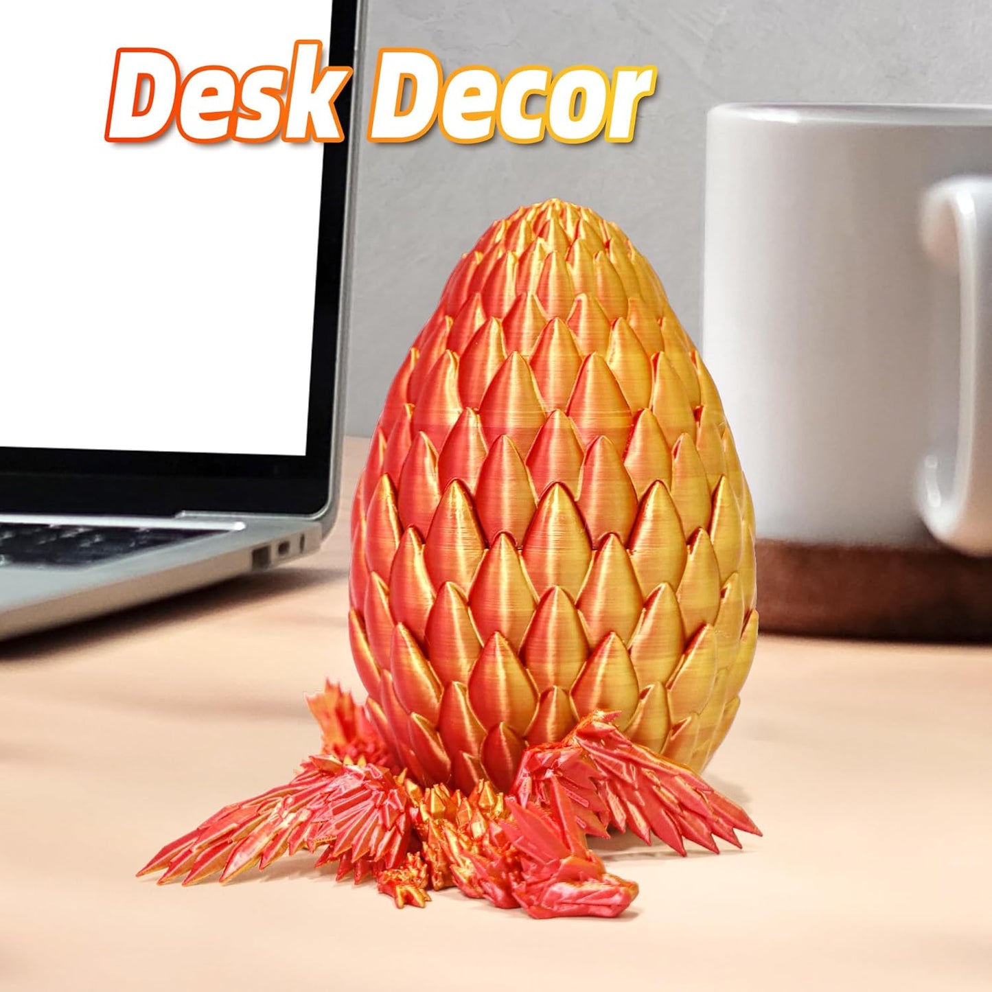 3D Printed Flying Dragon in Egg - Red Mix Gold - Surprise Egg with Flexible Winged Dragon Inside