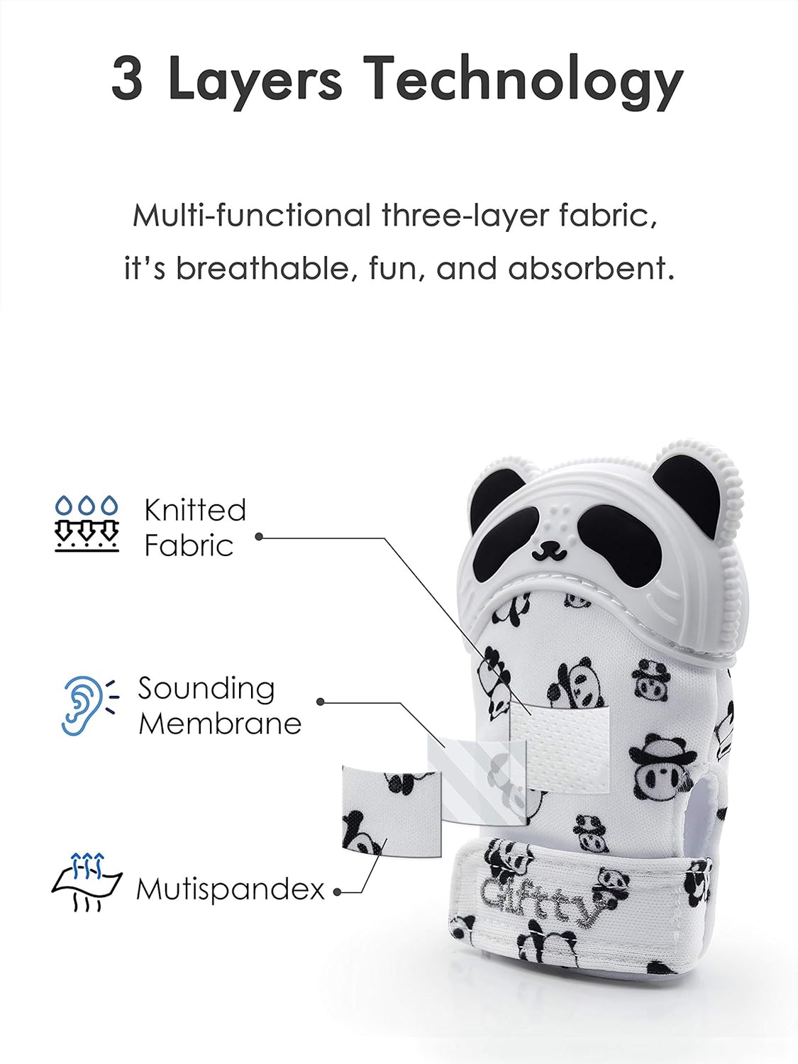 Giftty Baby Teething Mitten Panda Hand Teether Soothing Glove Wearable Teething Toy with Crinkle