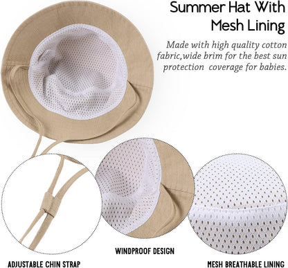 JANGANNSA Cotton Baby Sun Hat Infant Toddler Boys Girls Bucket Hats Summer Sun Protection Kids