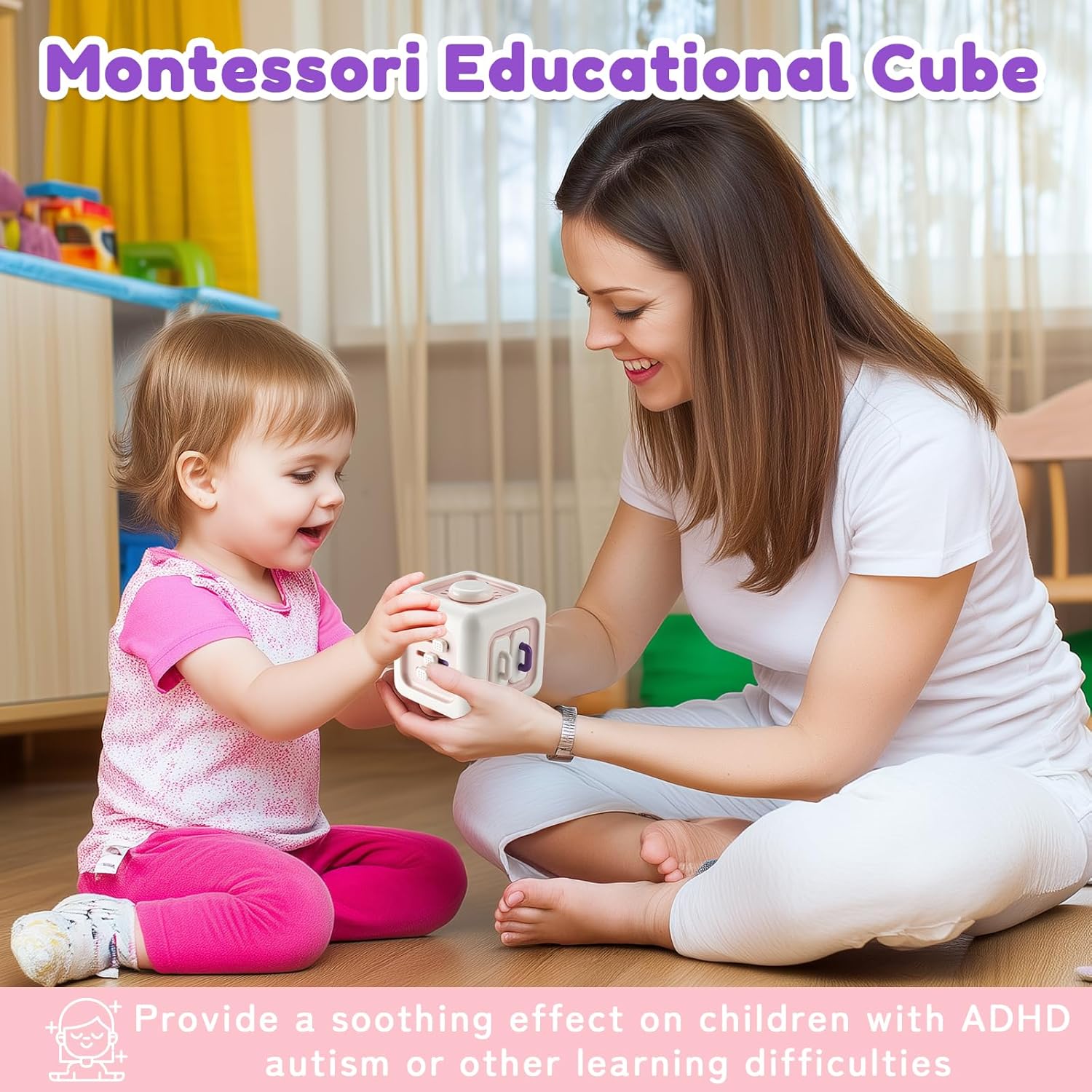 Busy Cube Toys for 1 Year Old Girl Gifts, Montessori for Baby Girl, Travel Sensory Toys for