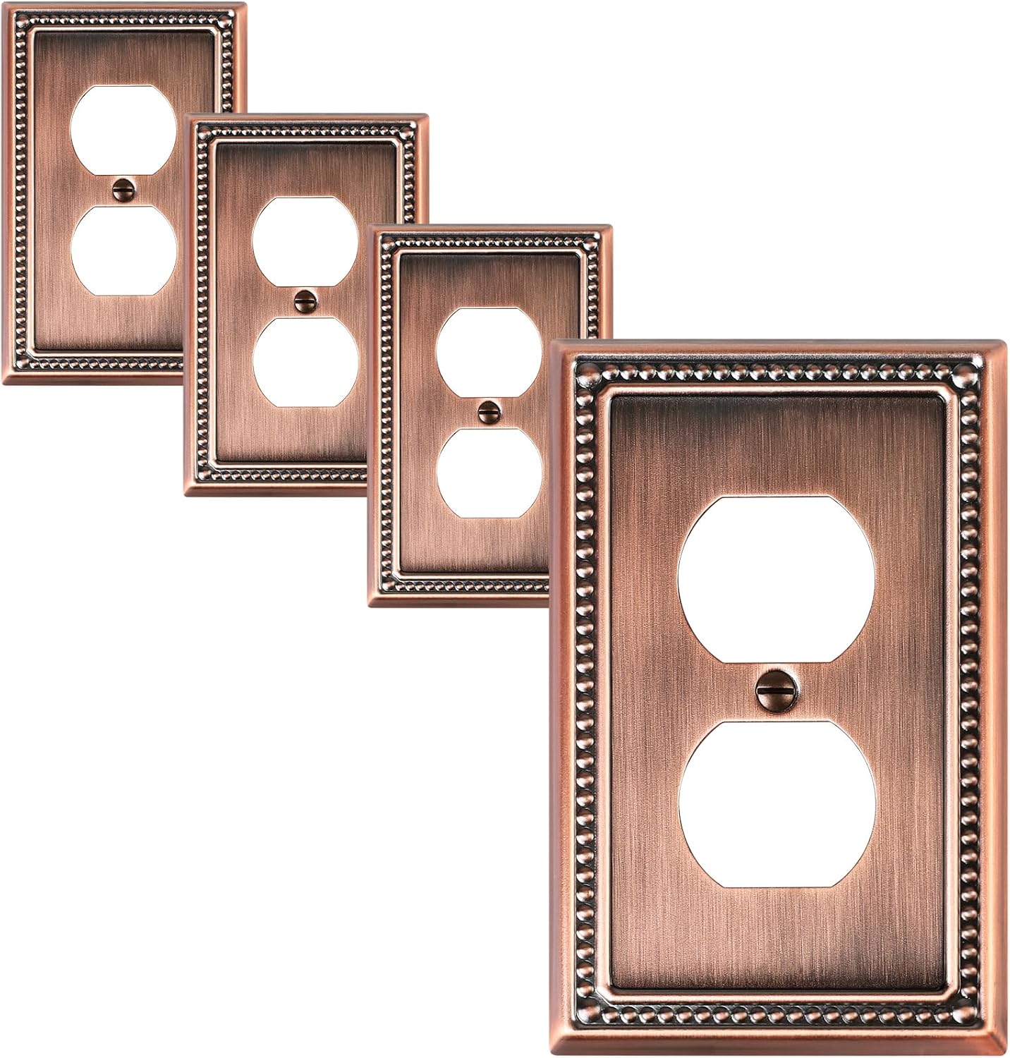 4-Pack Duplex Outlet Cover Plate, Antique Copper Metal Wall Plates for Electrical Outlets, 1 Gang