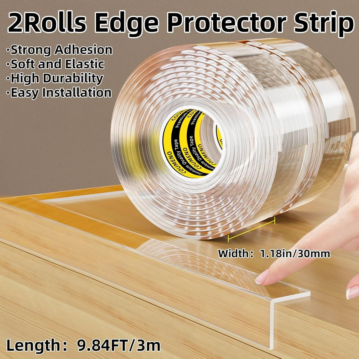 2Pack Baby Clear Edge Protector, 1.18in X 9.84FT, Child Protection Desk Corner Anti-Bump Home Wrap