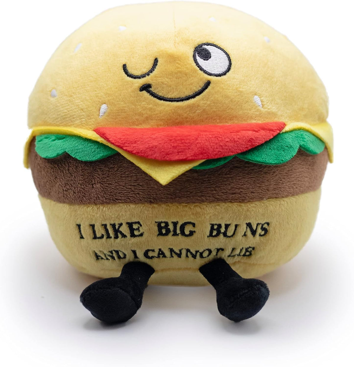 Hamburger Foodie Plushie, Funny Pun Meme Gag Gift, White Elephant, Stocking Stuffer Present, Great