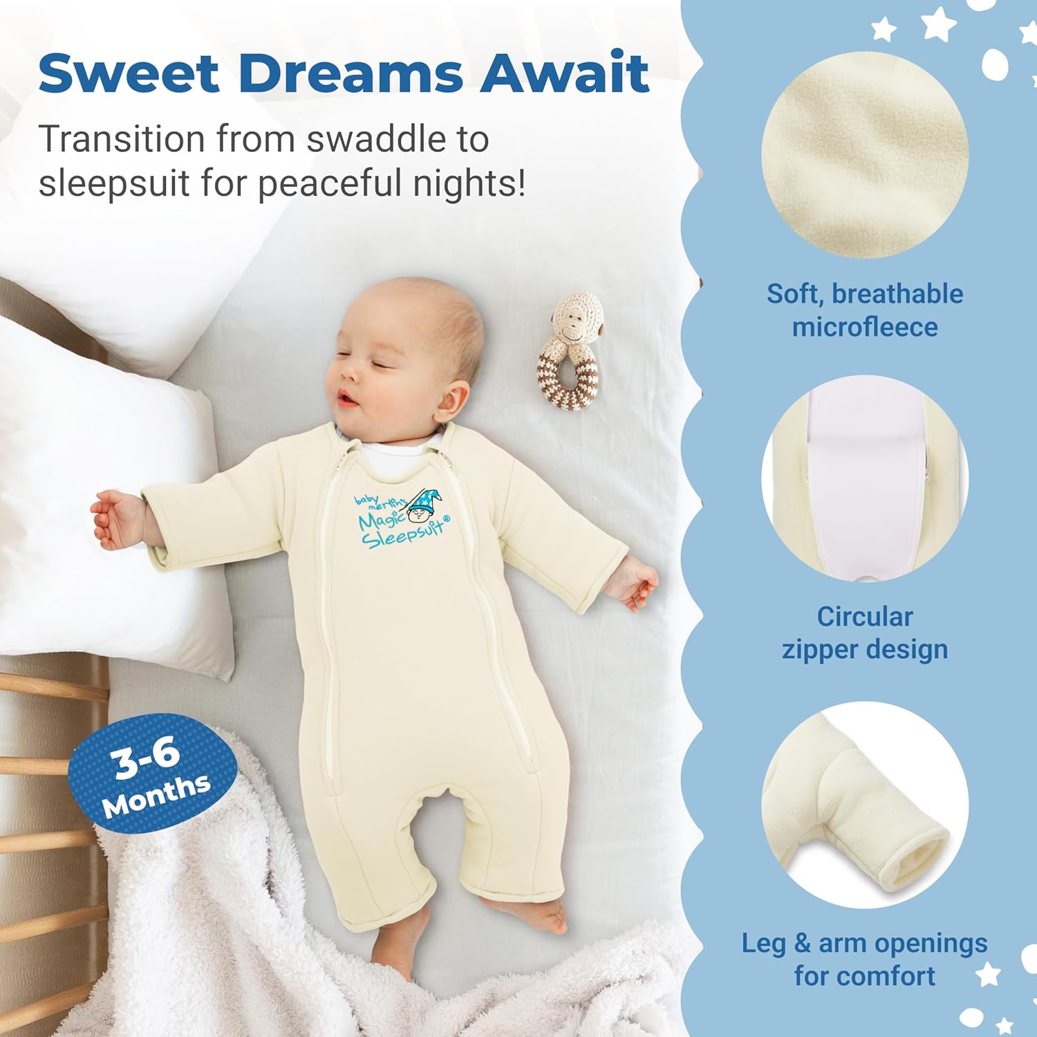Magic Sleepsuit Baby Merlin's Microfleece Baby Swaddle Transition Product - Soft and Cozy Design
