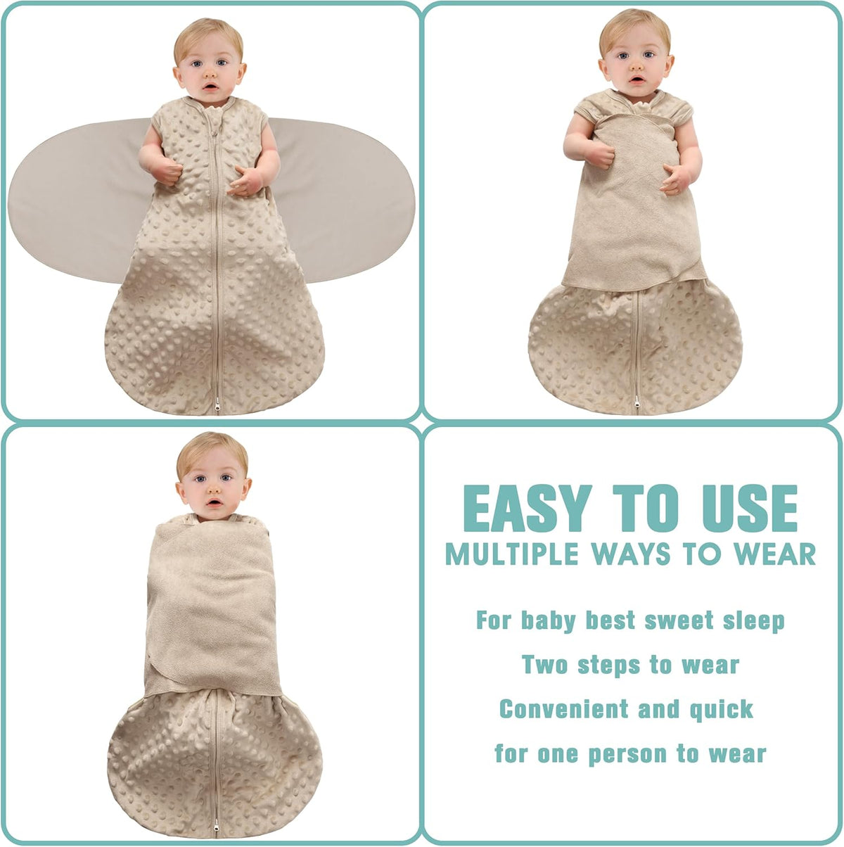 Fleece Newborn Sleep Sack Baby Swaddle,3-Way Adjustable Wearable Blanket,2 Pack Fleece Swaddling