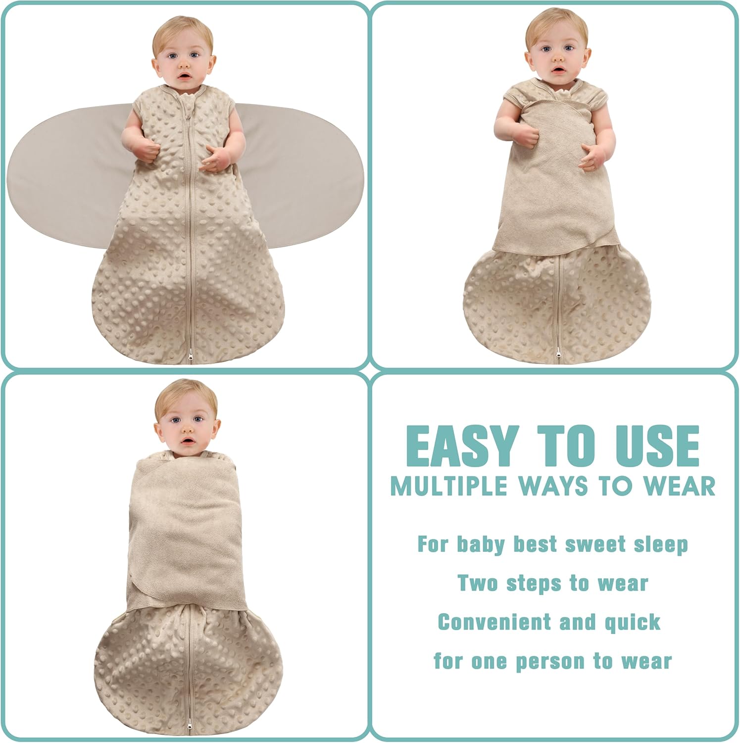 Fleece Newborn Sleep Sack Baby Swaddle,3-Way Adjustable Wearable Blanket,2 Pack Fleece Swaddling