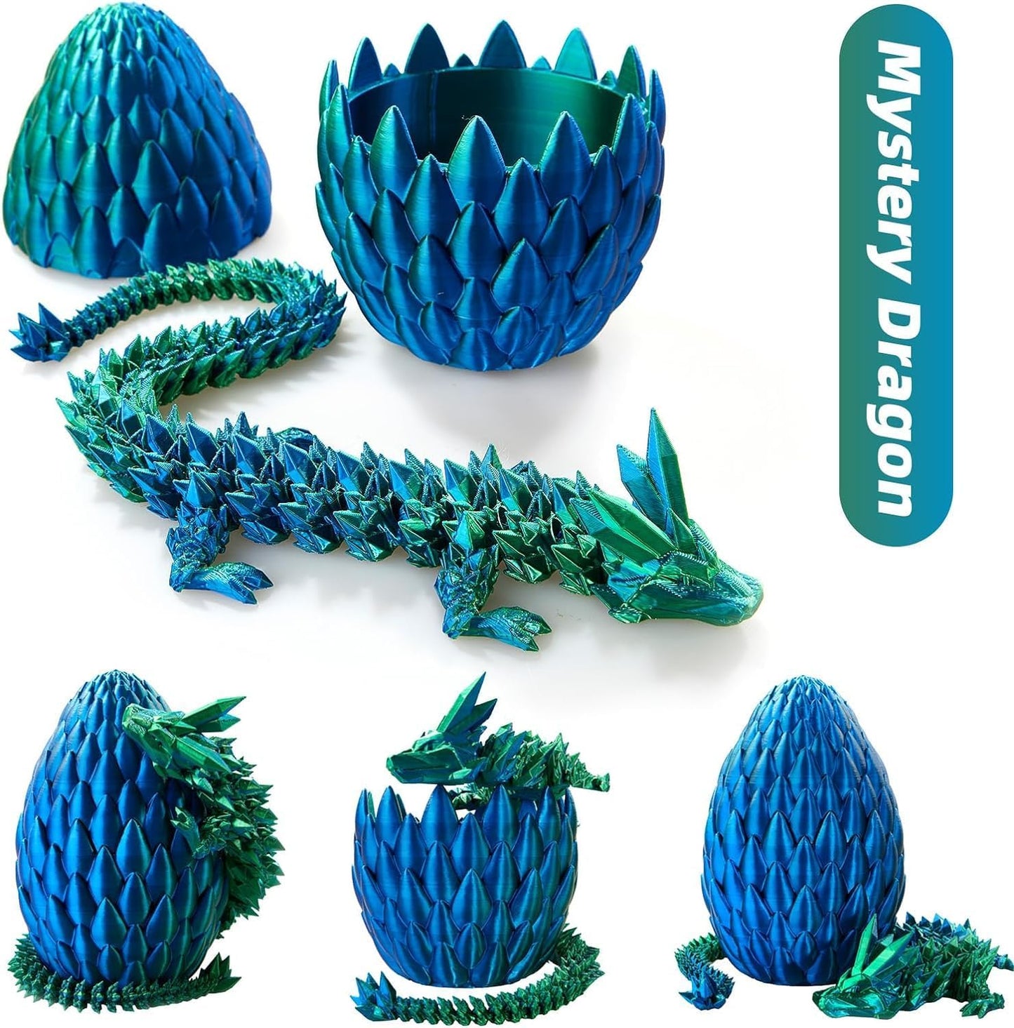 12inch 3D Printed Dragon Egg,Mystery Crystal Dragon Fidget Toys,Articulated Dragon,Home Desk Decor