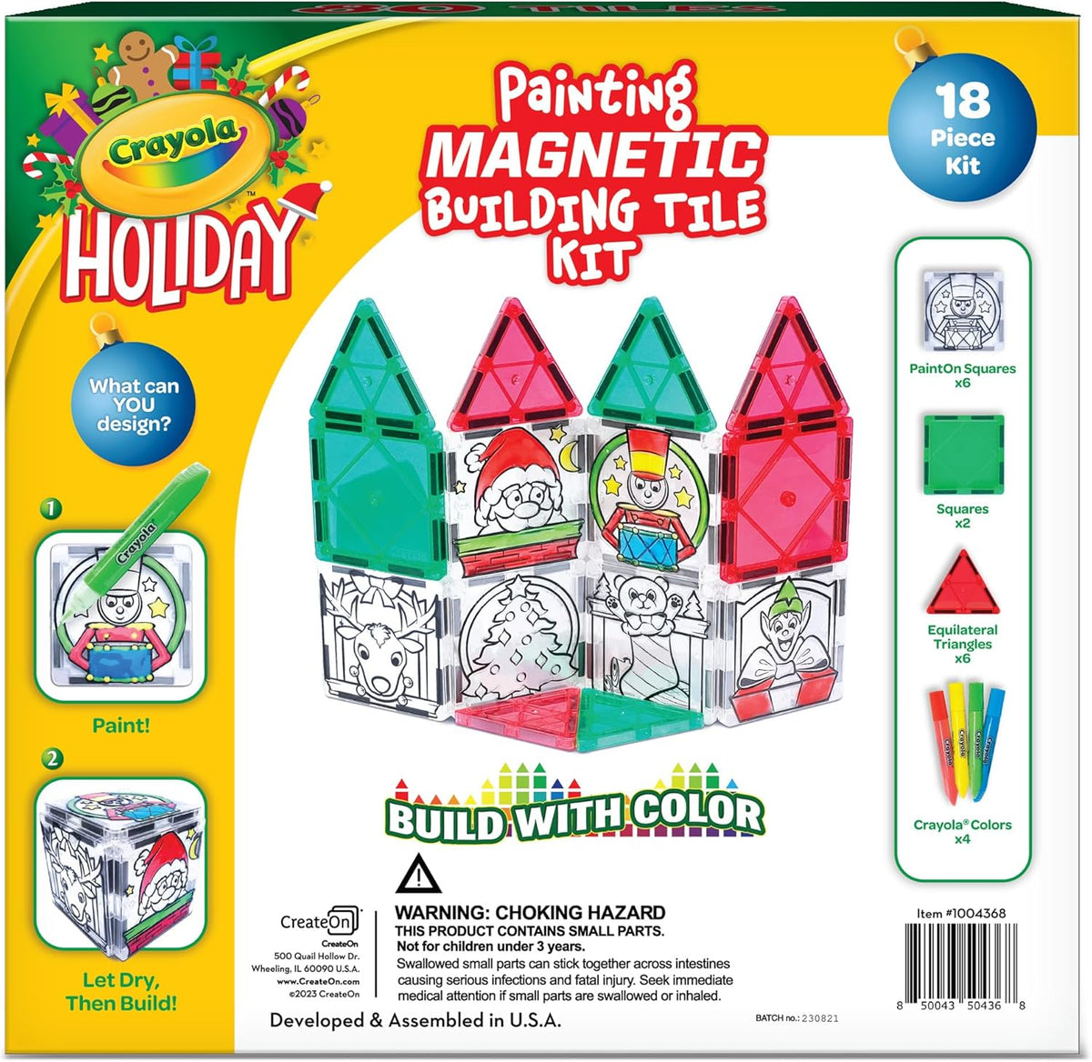 CreateOn Crayola PaintOn Holiday Magnetic Tiles, Magnetic Kids’ Building Toys, STEM Learning Travel
