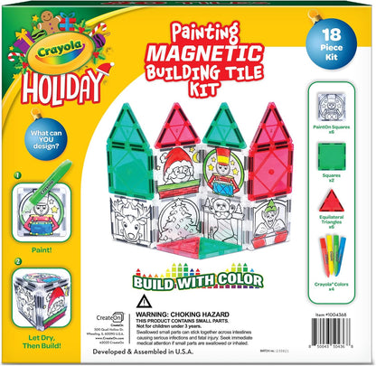 CreateOn Crayola PaintOn Holiday Magnetic Tiles, Magnetic Kids’ Building Toys, STEM Learning Travel