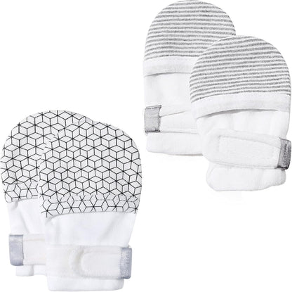HAPIU Baby No Scratch Mittens Stay On, 100% Cotton Breathable, Adjustable Infant Gloves for Boys