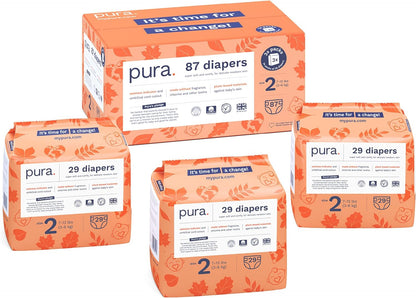 Pura Hypoallergenic Diapers, Size 2 (7-13 lbs) Totally Chlorine Free, Wetness Indicator, Suitable