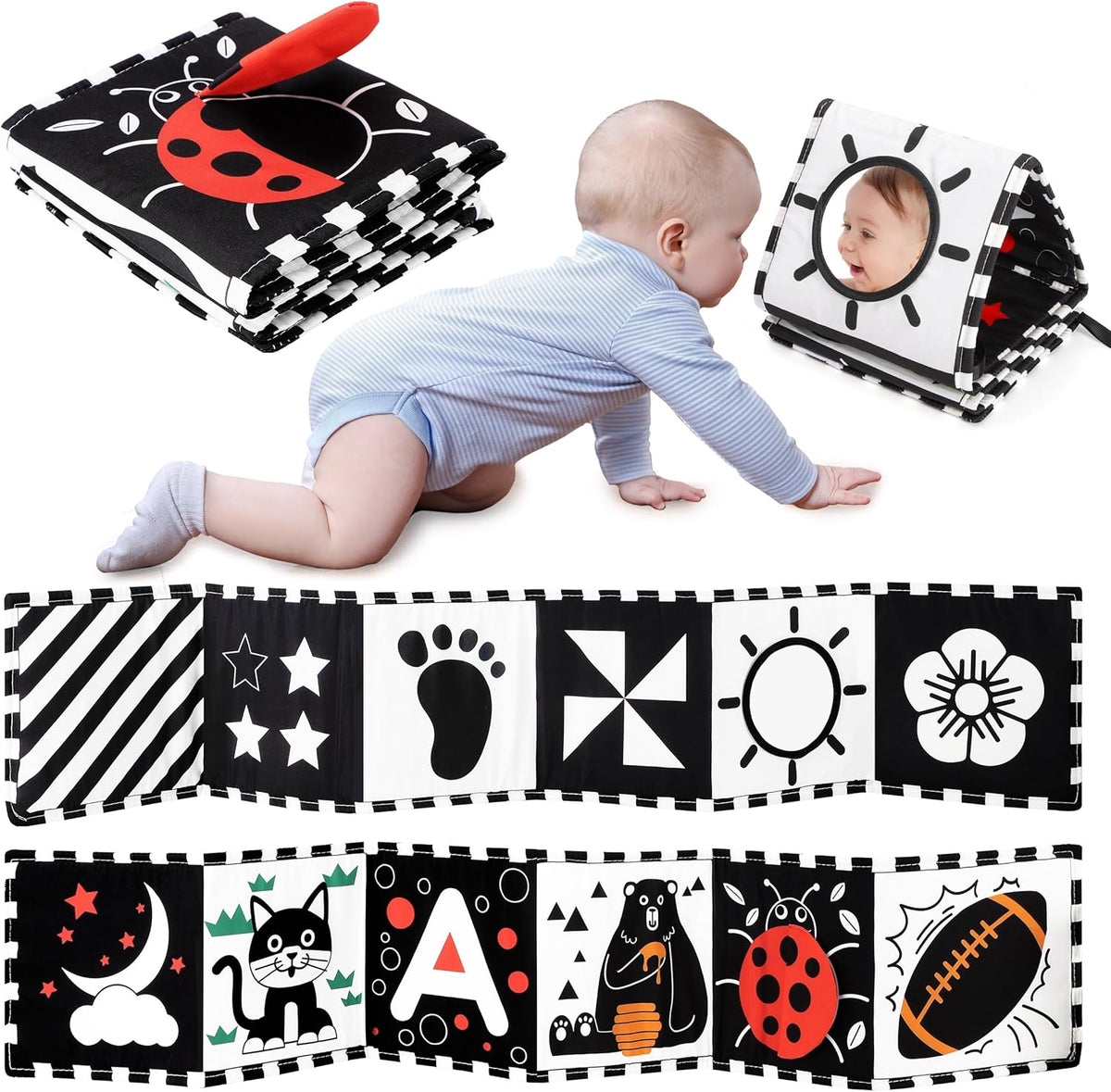 URMYWO Black and White Baby Toys, Tummy Time High Contrast Newborn Toys 0-3 Months, Soft Baby Book