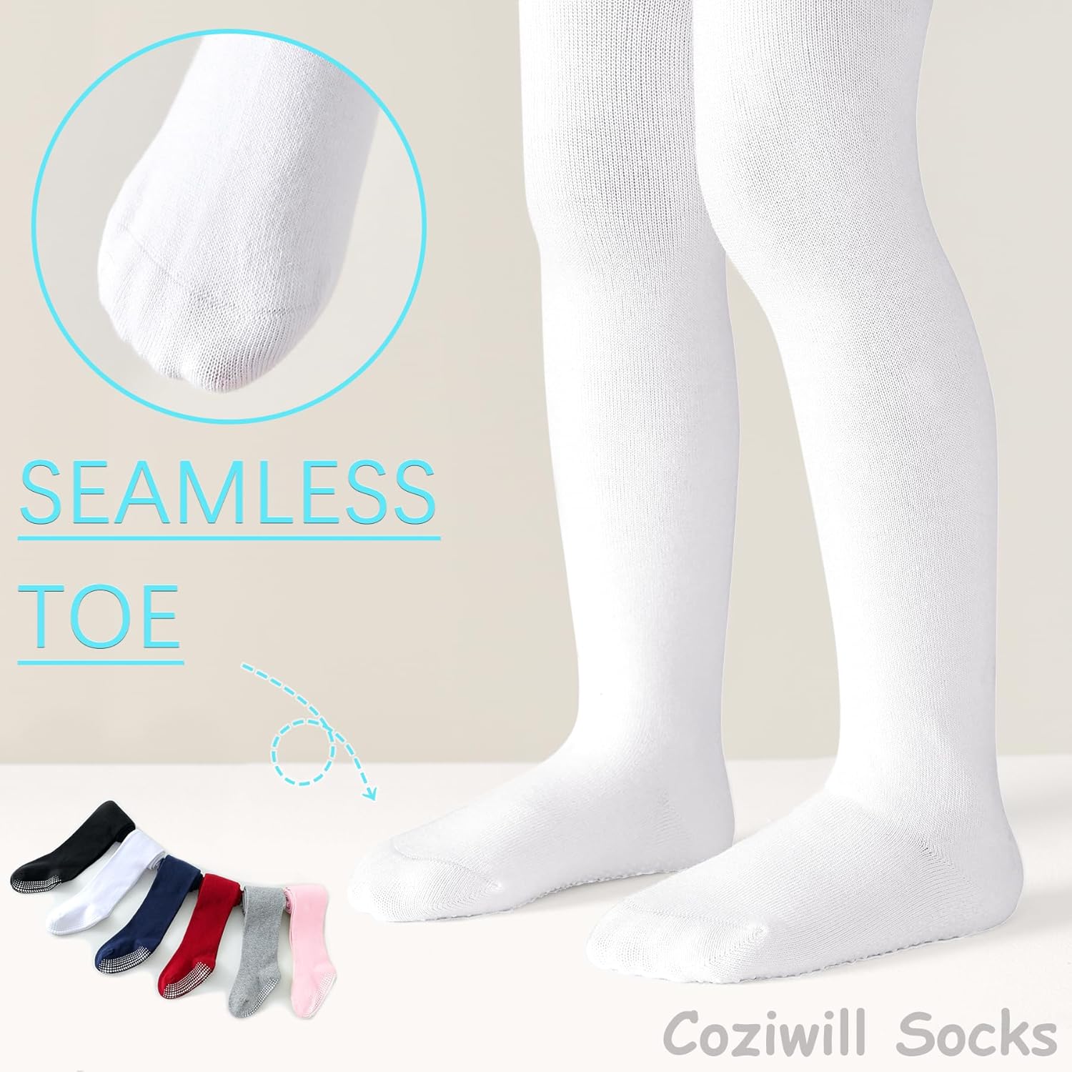 Baby Tights Non Slip Toddler Stockings Tights with Grippers Seamless Soft Cotton Knit Leggings