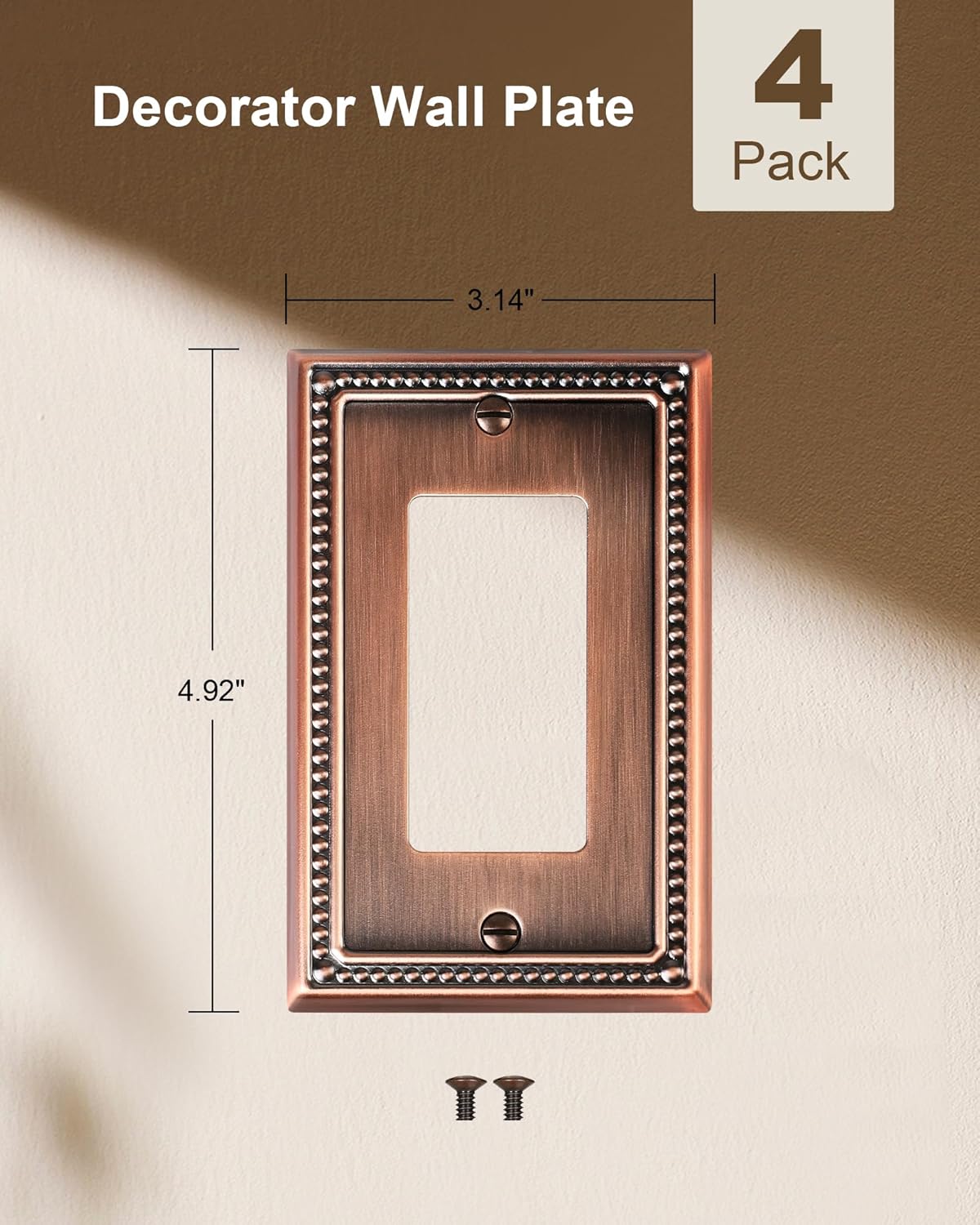4-Pack Decorator Outlet Cover Plate, Decorative Switch Plates and Outlet Covers, Antique Copper