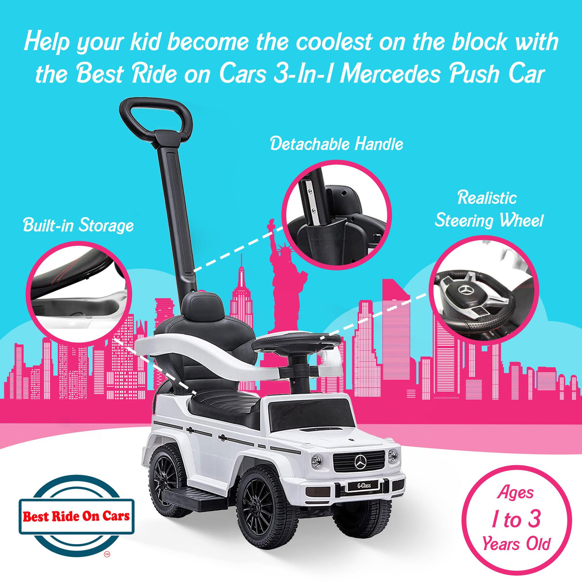 Best Ride On Cars Kids Outdoor Stroller Mercedes G-Wagon for Toddlers 1 to 3 Years Old with Music