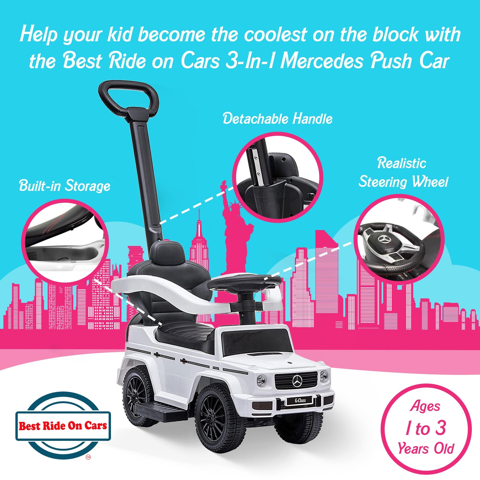 Best Ride On Cars Kids Outdoor Stroller Mercedes G-Wagon for Toddlers 1 to 3 Years Old with Music