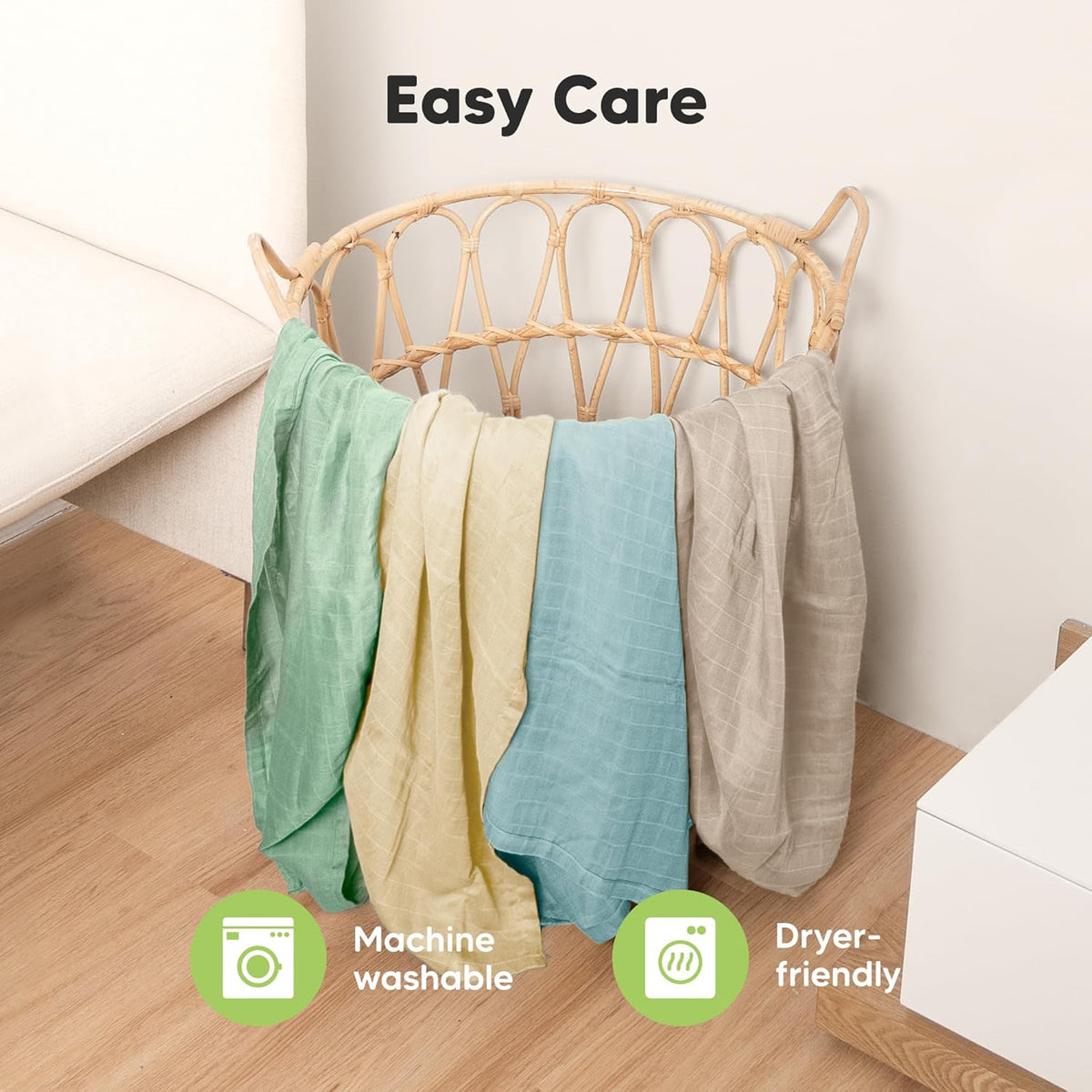 4-Pack Muslin Swaddle Blankets for Boys, Girls - Organic Baby Swaddles for Newborns, Soft &