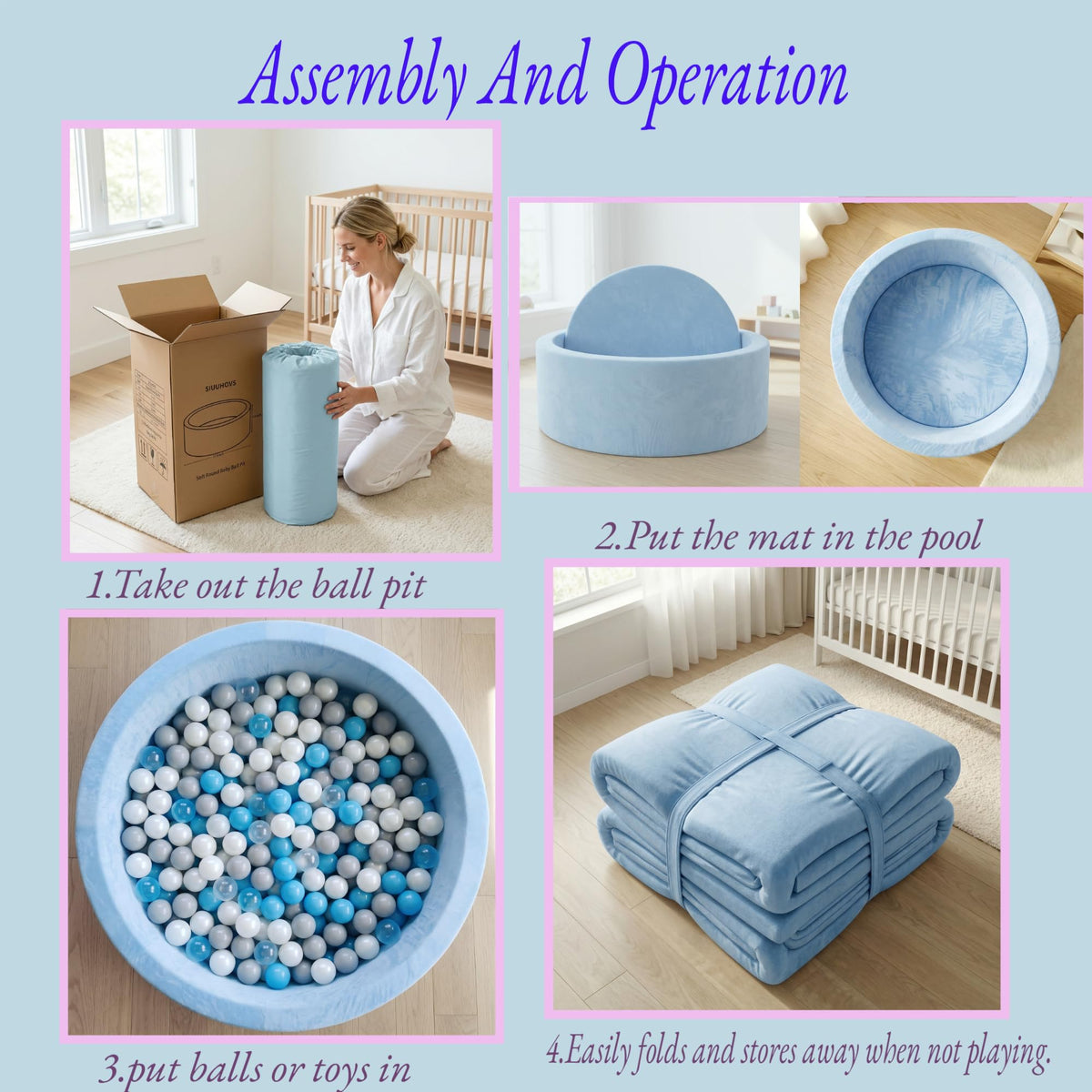 Baby Foam Ball Pit, 35.4"x 11.8" Ball Pits for Toddlers,Blue