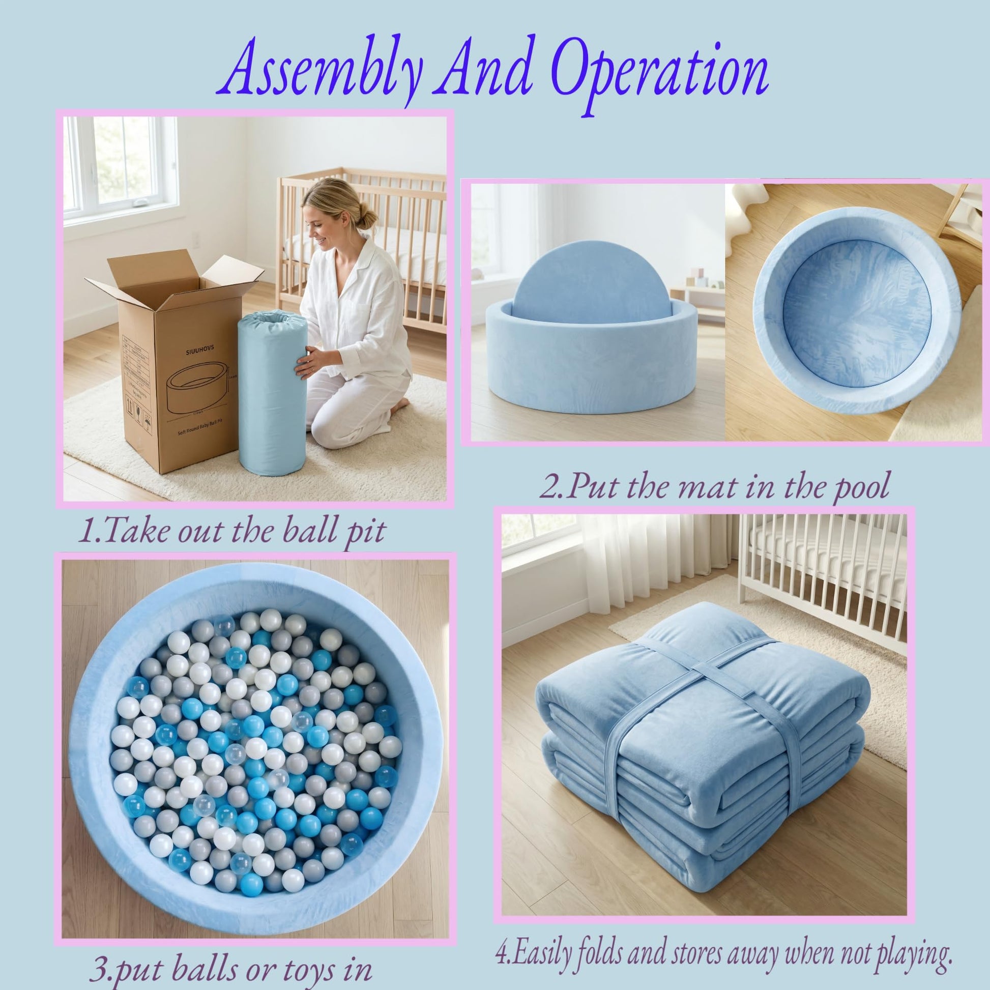 Baby Foam Ball Pit, 35.4"x 11.8" Ball Pits for Toddlers,Blue