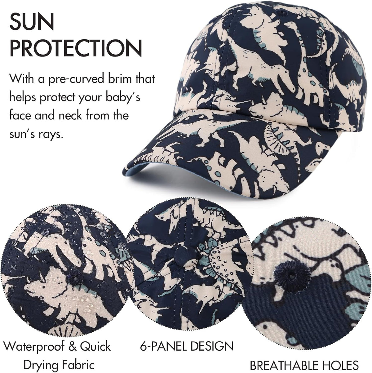 JANGANNSA Dinosaur Boys Girls Caps Embroidery Baby Baseball Caps Cotton Infant Toddler Kids Hat