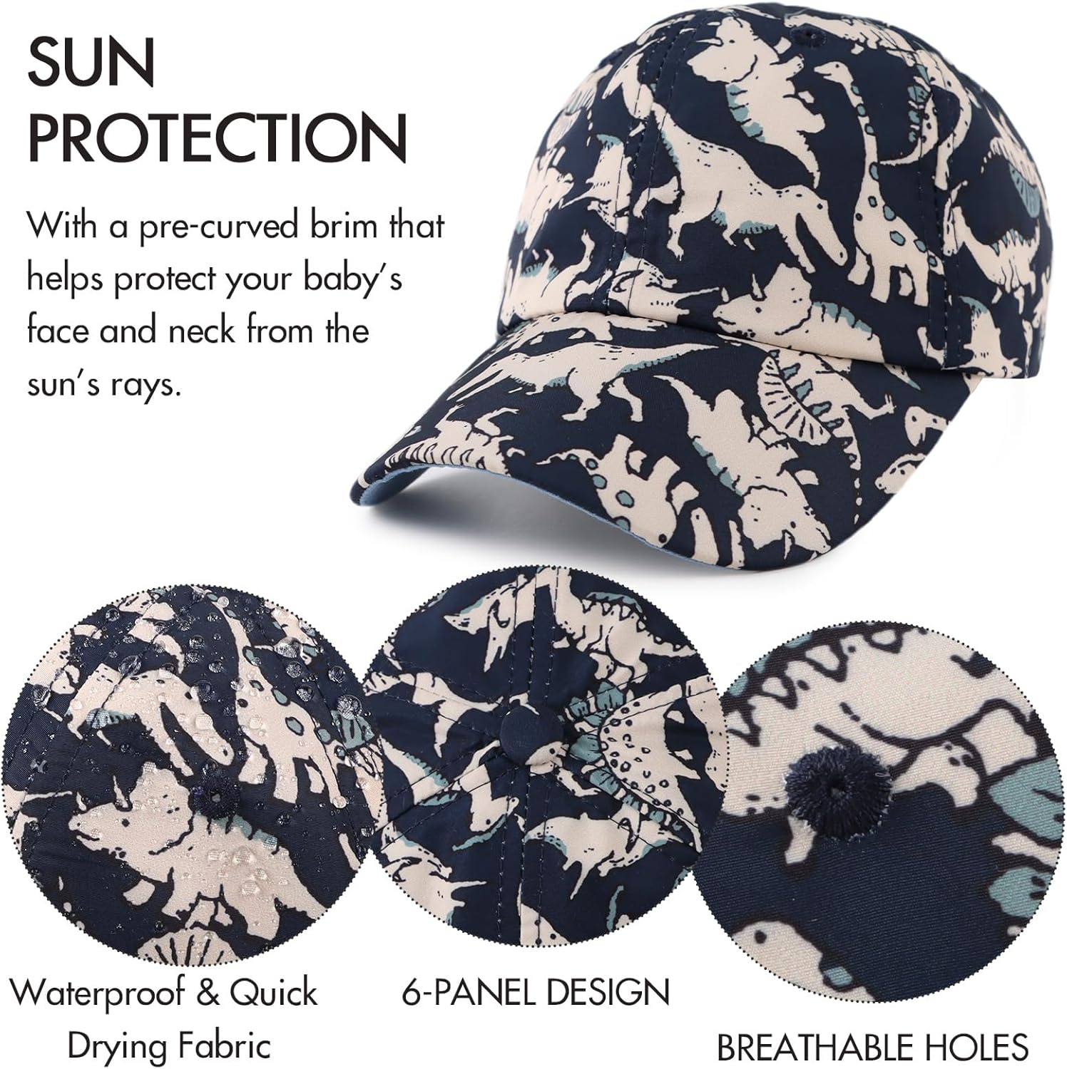 JANGANNSA Dinosaur Boys Girls Caps Embroidery Baby Baseball Caps Cotton Infant Toddler Kids Hat