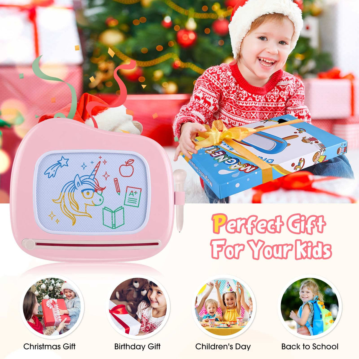 Smasiagon Magnetic Drawing Board for Kids, Toddler Toys for 1-2 Year Old Girl, Portable Doodle