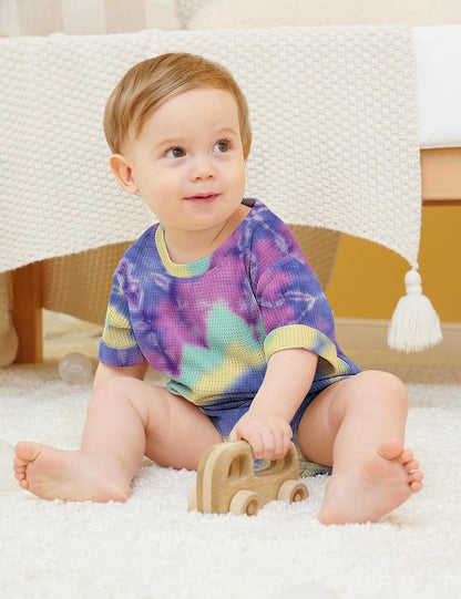 Jimonda Baby Bodysuit Newborn Tie Dye Clothes Infant Waffle One Piece Romper Baby Boys Girls Short