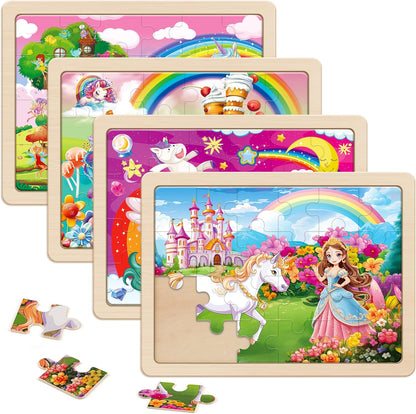 SYNARRY Large Unicorn Princess Fairy Wooden Puzzles for Girls Gift Box(12.2*9.4 in) - FSC
