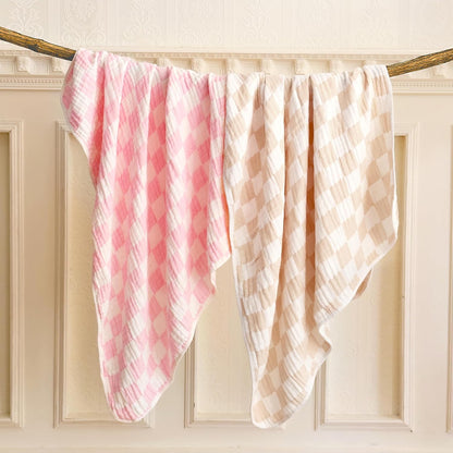 Ultra Soft Checkered Muslin Baby Blanket Pack of 2 Cotton Swaddles Bed Blankets for Babies and