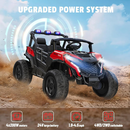 24V 2 Seater Ride on Car Truck, 4x200W, EVA Tires, 4WD/2WD, Rainbow Lights, Remote Control, Shock