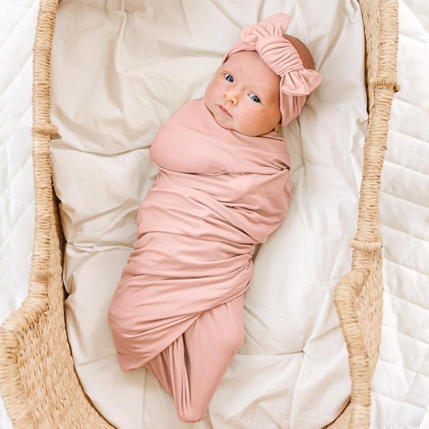 Konssy Baby Girl Newborn Receiving Blanket with Matching Headband and Beanie Set Baby Swaddle