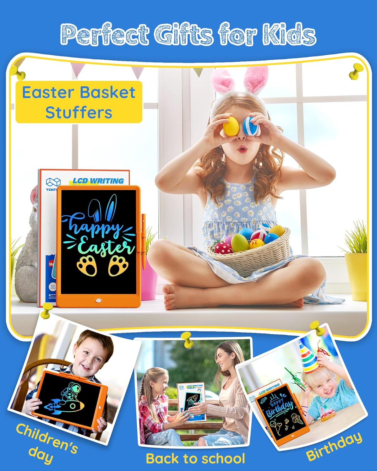 TEKFUN Toys for Girls Boys 10IN LCD Writing Tablet, Magic Doodle Board with Anti-Lost Stylus, Mess