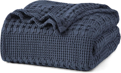 PHF 100% Cotton Waffle Weave Blanket King Size, Soft Lightweight Breathable Cozy Summer Blankets
