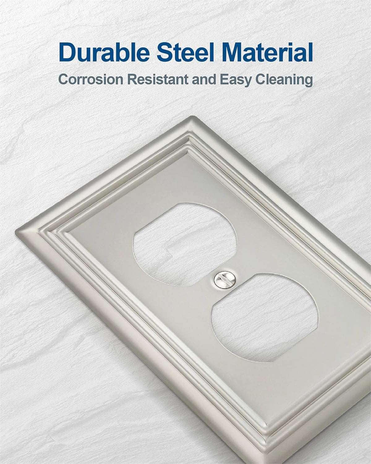 4-Pack Duplex Wall Plate, Satin Nickel Outlet Cover, Metal Electrical Outlet Cover Plate, 1-Gang