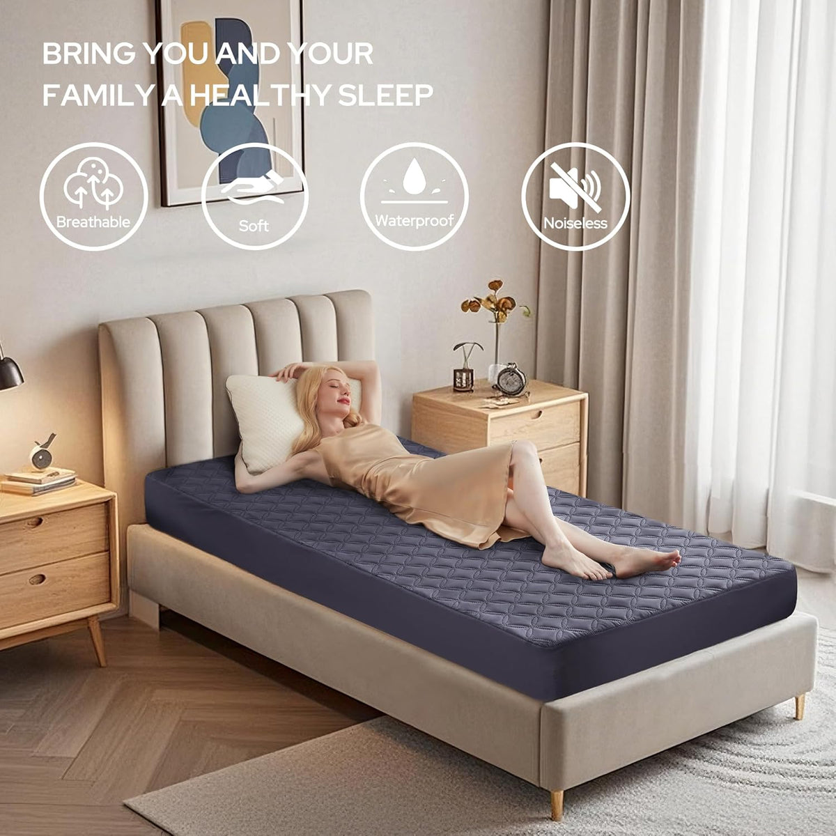 BEDLORE Waterproof Mattress Protector, Twin Size Noiseless Mattress Pad with Deep Pocket 6"-15"