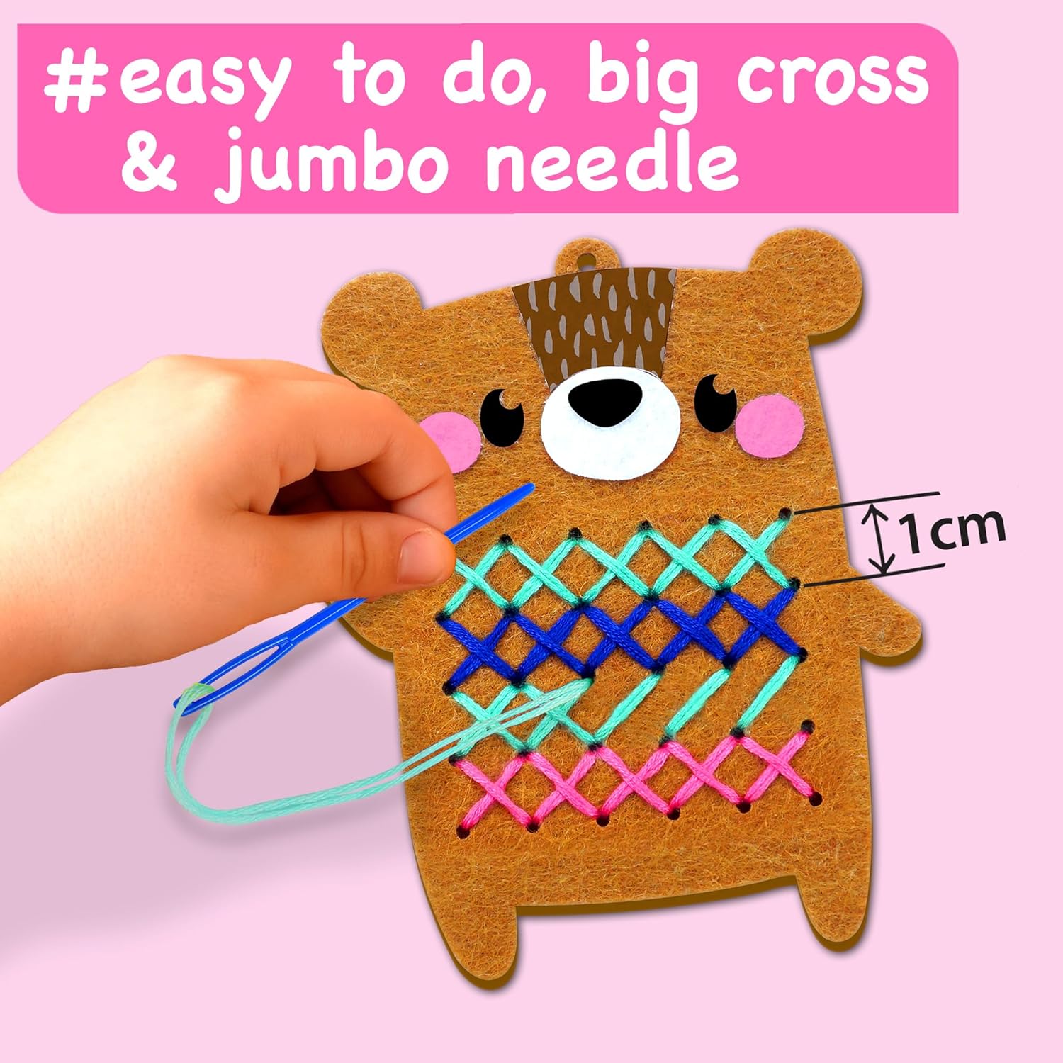 EZCRA Beginner Needlepoint Cross Stitch Kit for Kids Ages 5-8 – Easy Embroidery Starter Set with