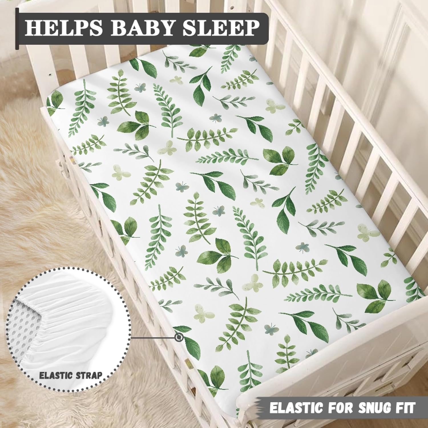Lovely Green Flower Fitted Crib Sheet Plants Baby Crib Sheet Fit Standard Crib and Toddler