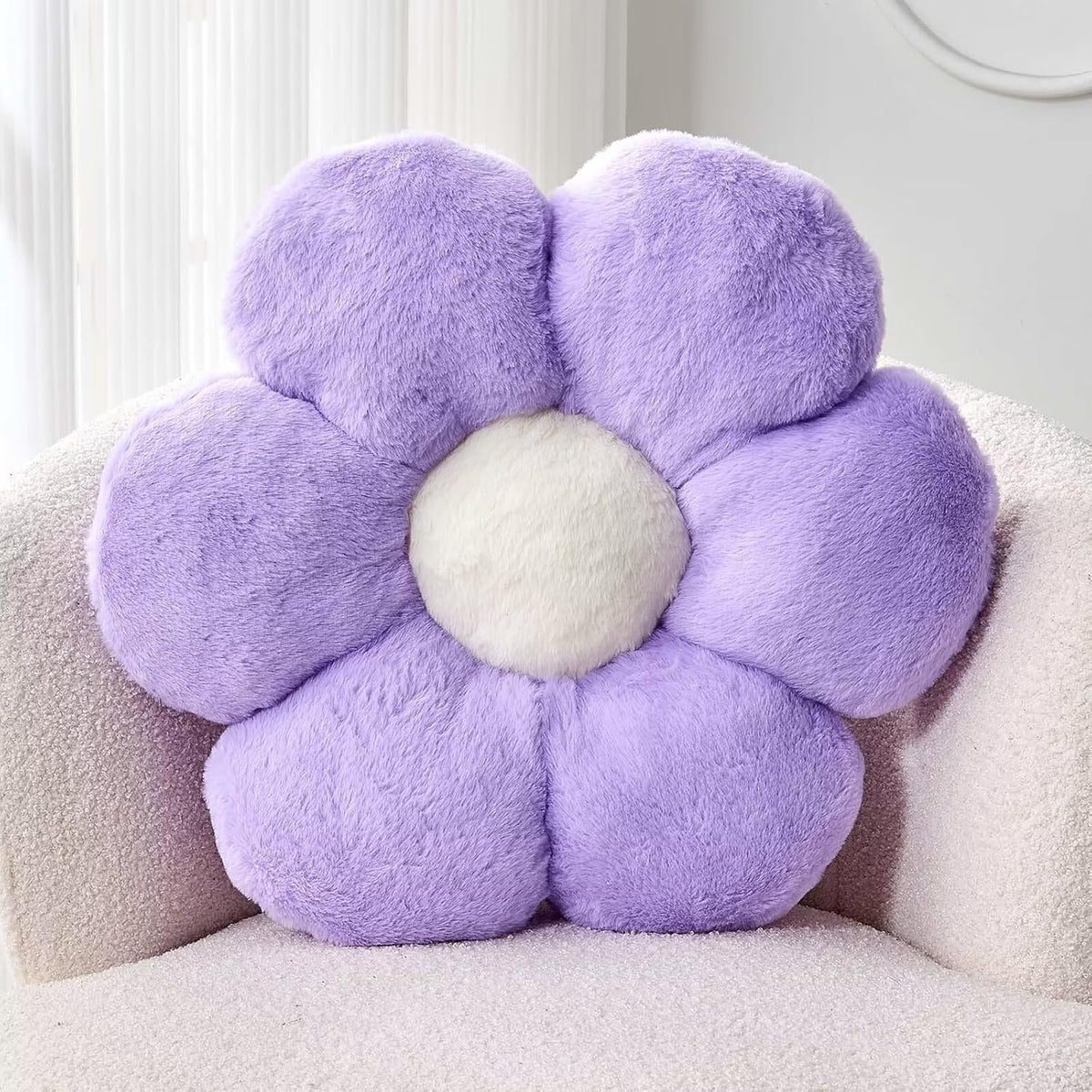 Lavender Flower Pillow, Cute Decorative Shaped Throw Pillow With Faux Rabbit Fur, 14.9" Soft Plush