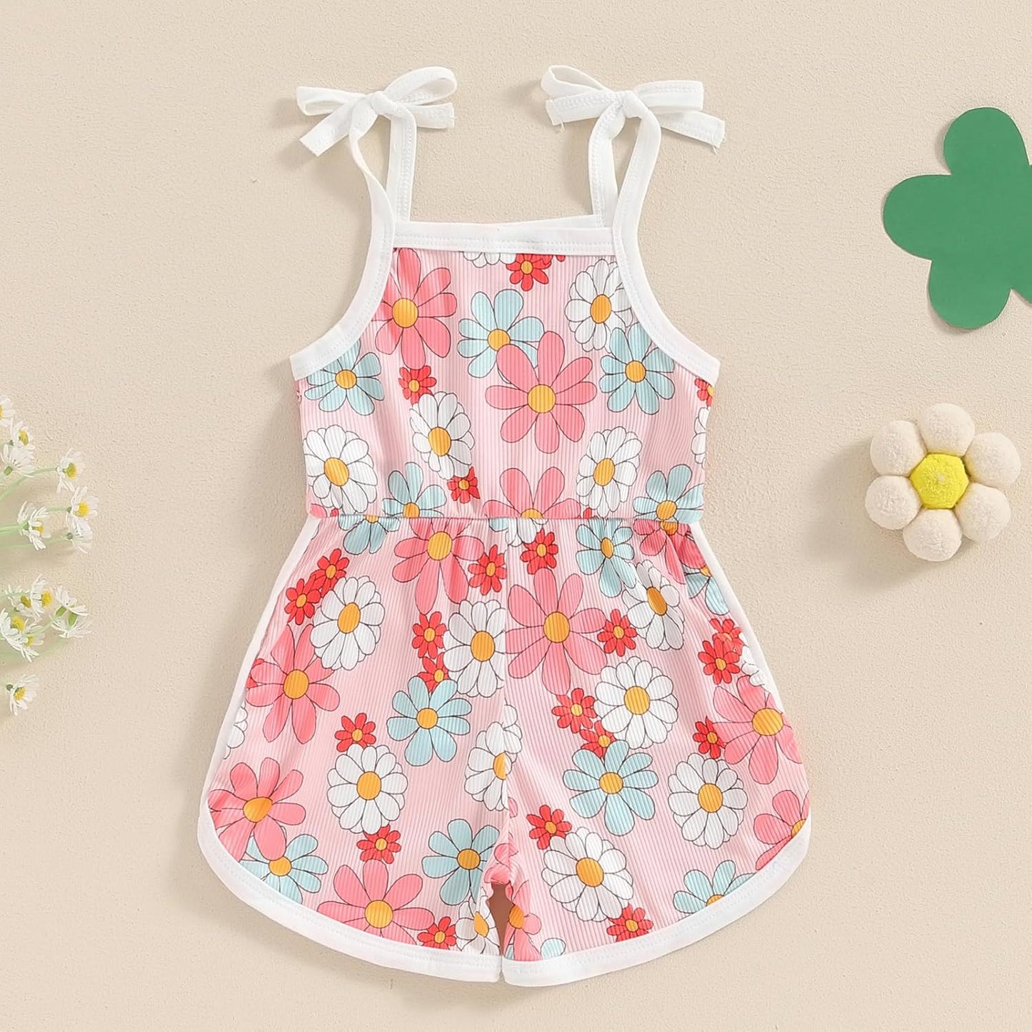 WZTYYDS Toddler Baby Girl Summer Clothes Floral Romper Tie-Up Strap Halter Jumpsuit Infant Summer